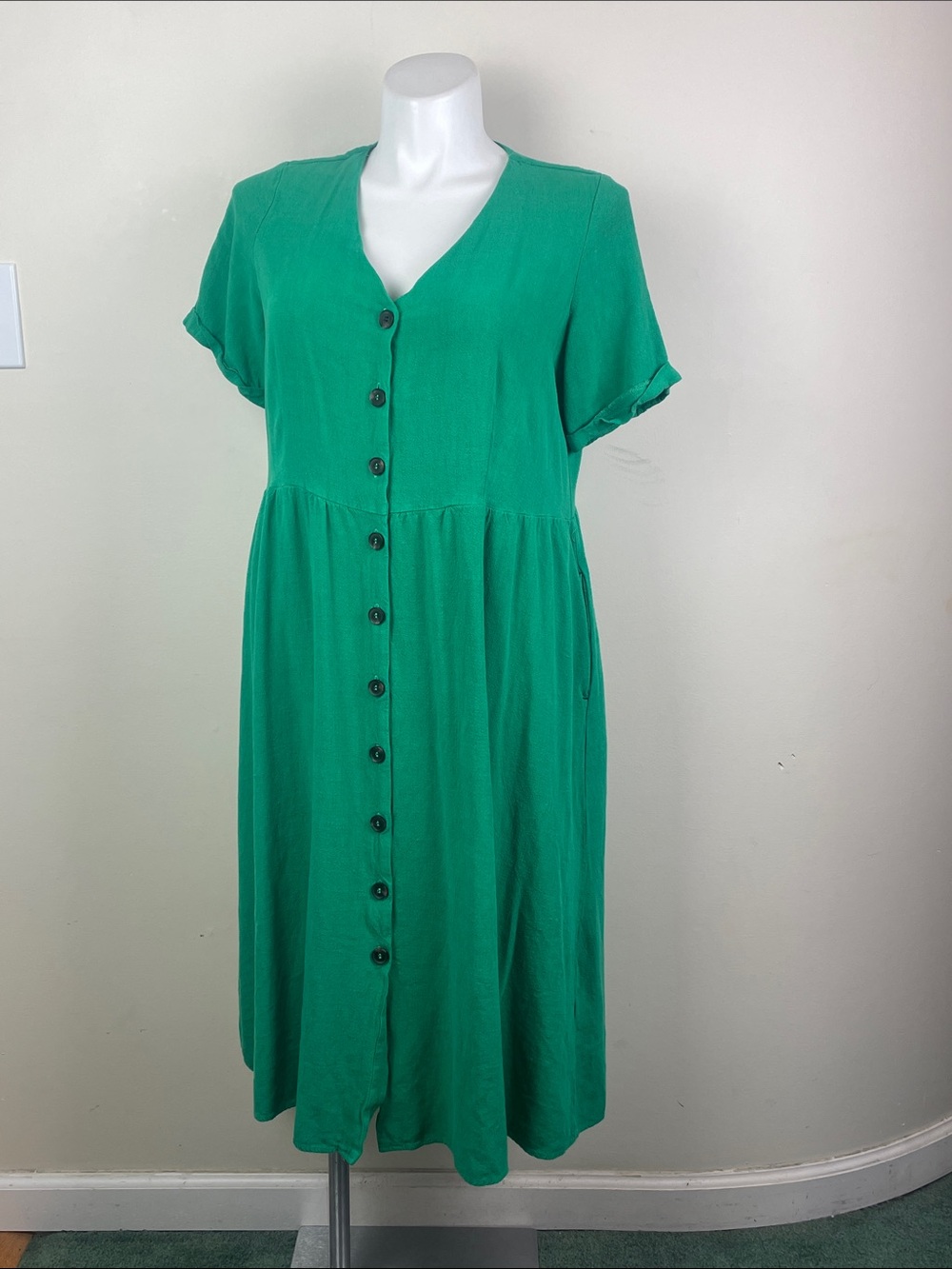 Joules Jessica Dress Button Front Short Sleeve Green Linen